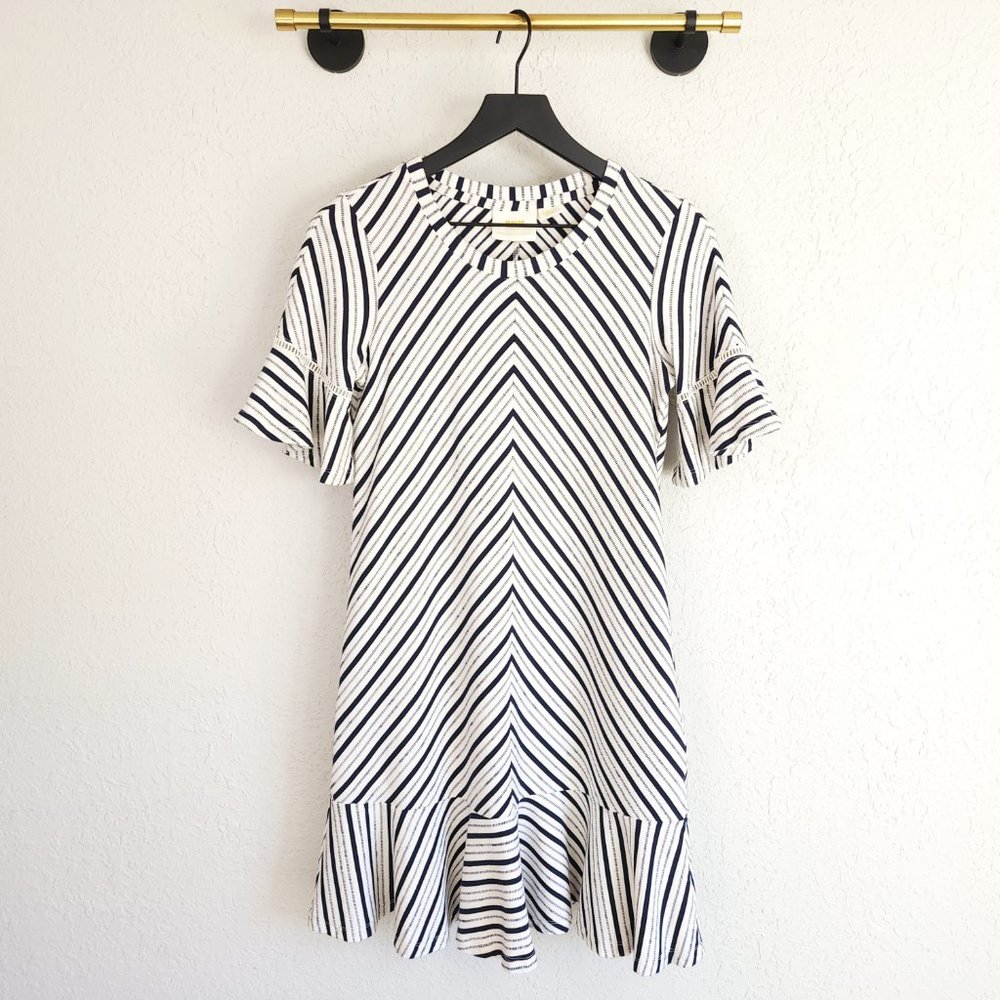 Anthropologie Maeve XS Chevron Stripe Galena Flounced Tunic Mini Dress
